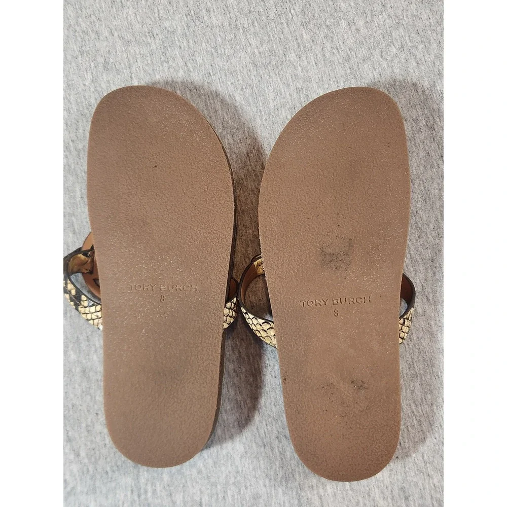 Tory Burch Miller Cloud Snakeskin Leather Thong Sandals Tan Black Womens 8